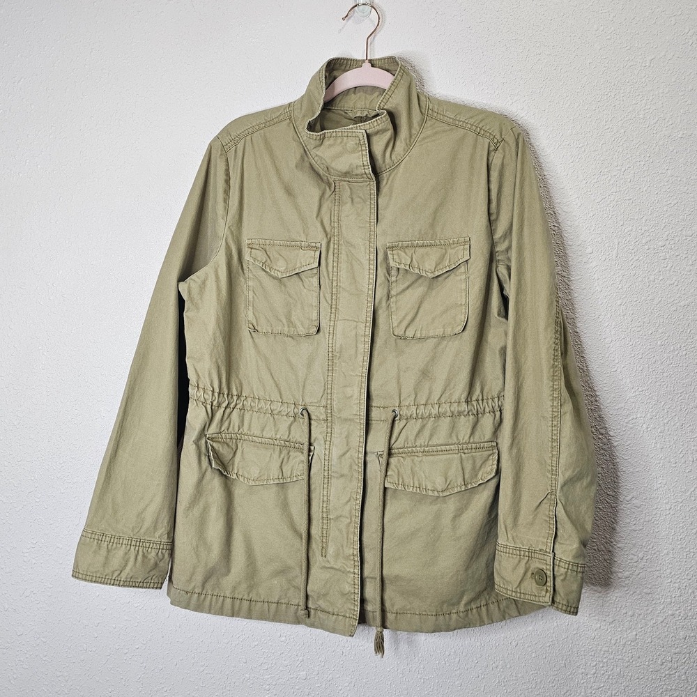 Old Navy Womens Khaki Utility Chore Jacket Size Large Adjustable Waist Pockets